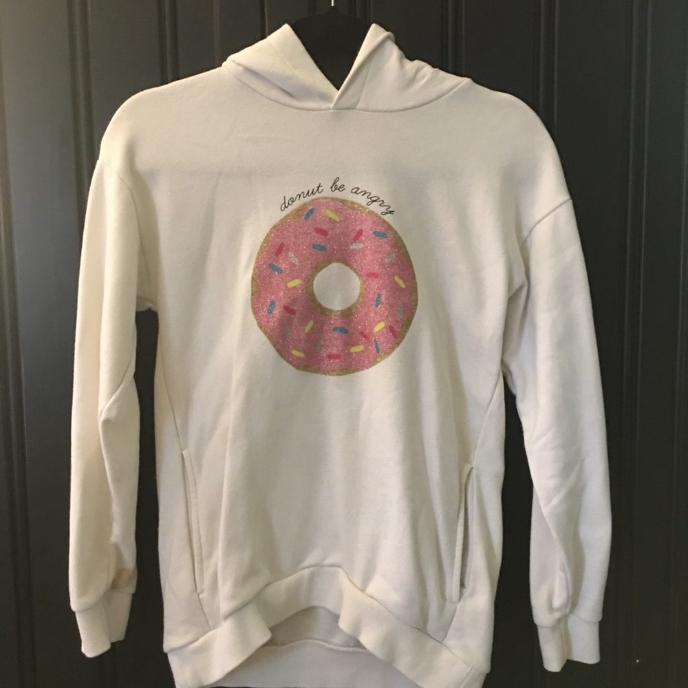 Girl’s white with pink donut pullover hoodie 13/14